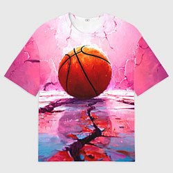 Мужская футболка оверсайз Баскетбольный мяч у розовой стены