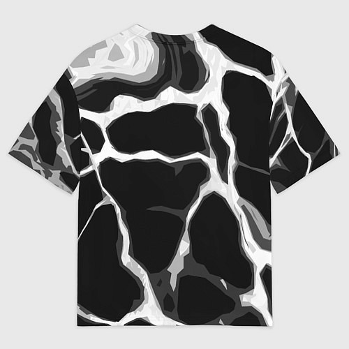 Мужская футболка оверсайз Белые абстрактные полосы на чёрном фоне / 3D-принт – фото 2