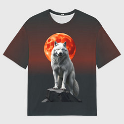 Мужская футболка оверсайз Белый волк в ночи