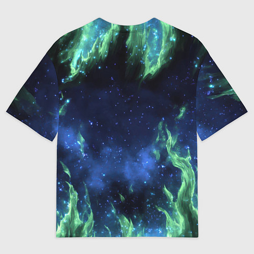 Мужская футболка оверсайз Зеленые языки пламени / 3D-принт – фото 2