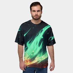Футболка оверсайз мужская Зеленое абстрактное пламя, цвет: 3D-принт — фото 2