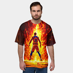Футболка оверсайз мужская Баскетболист номер 28 в огне, цвет: 3D-принт — фото 2