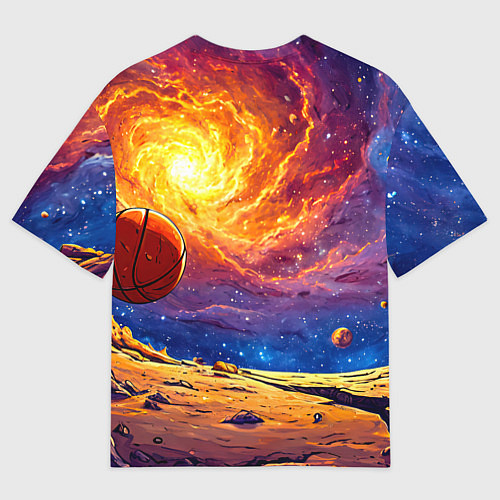 Мужская футболка оверсайз Баскетбольный мяч и космос / 3D-принт – фото 2