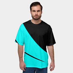 Футболка оверсайз мужская Чёрный и неоновый голубой двуцветный с полосой, цвет: 3D-принт — фото 2