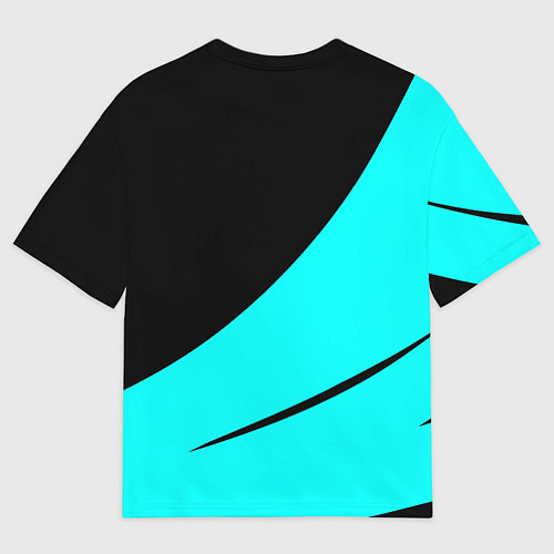 Мужская футболка оверсайз Чёрный и неоновый голубой двуцветный с полосой / 3D-принт – фото 2