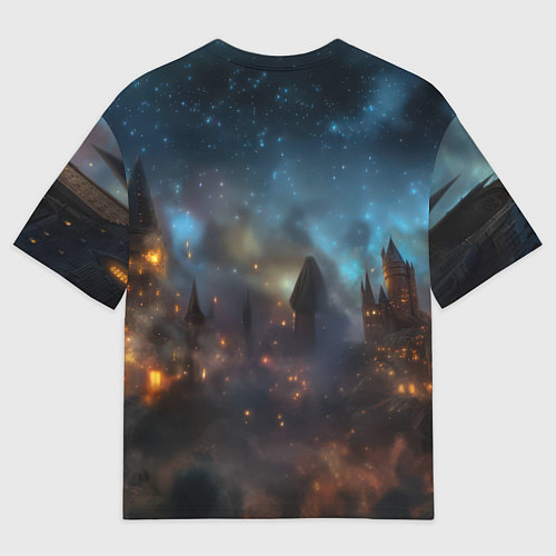 Мужская футболка оверсайз Гарри Поттер и замки на фоне / 3D-принт – фото 2