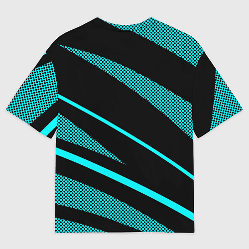 Мужская футболка оверсайз Sport чёрный и неоновый голубой абстракция с полос / 3D-принт – фото 2