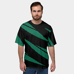 Футболка оверсайз мужская Чёрный с бирюзовым текстура точки и полосы, цвет: 3D-принт — фото 2