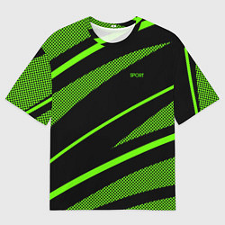 Футболка оверсайз мужская Sport чёрный и зелёный полосы, цвет: 3D-принт