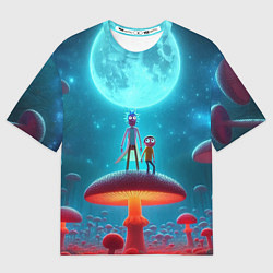Мужская футболка оверсайз Рик и Морти в стране неоновых гигантских грибов