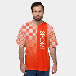 Футболка оверсайз мужская Sport красно-оранжевый с вертикальной полосой, цвет: 3D-принт — фото 2