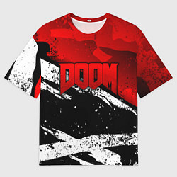 Мужская футболка оверсайз Дум - белый и красный