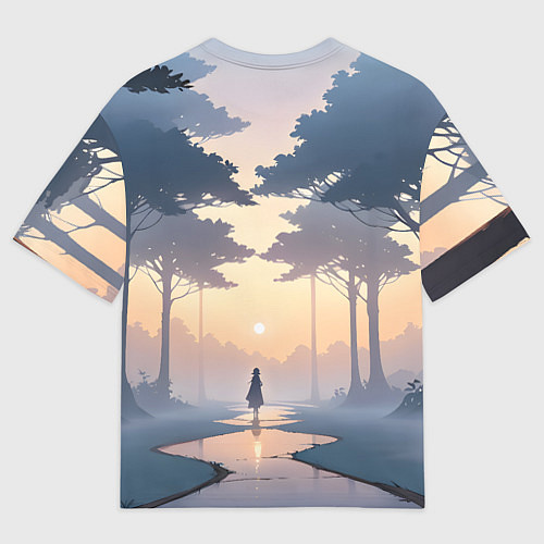 Мужская футболка оверсайз В лесу на закате / 3D-принт – фото 2