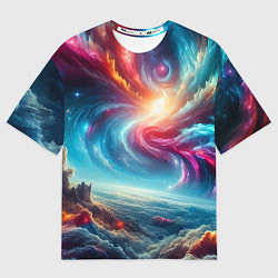 Футболка оверсайз мужская Fantastic neon space landscape - ai art fantasy, цвет: 3D-принт