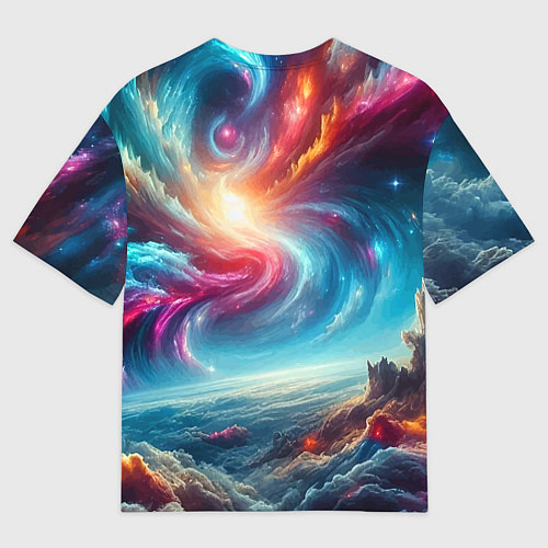 Мужская футболка оверсайз Fantastic neon space landscape - ai art fantasy / 3D-принт – фото 2