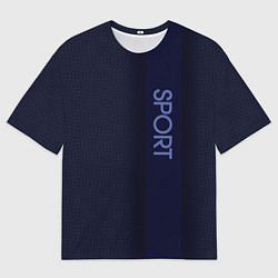Футболка оверсайз мужская Sport тёмный синий с полосой с затемнением, цвет: 3D-принт