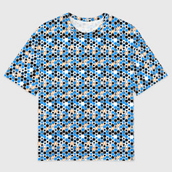 Футболка оверсайз мужская Киберпанк шестиугольники синие, цвет: 3D-принт
