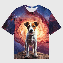 Мужская футболка оверсайз Фокстерьер в космосе