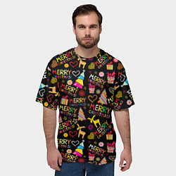 Футболка оверсайз мужская Merry Christmas - паттерн, цвет: 3D-принт — фото 2