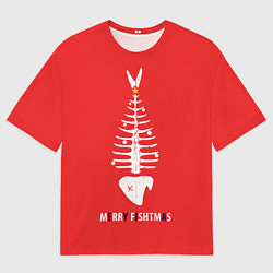 Футболка оверсайз мужская Merry Christmas - skeleton fish, цвет: 3D-принт