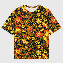 Футболка оверсайз мужская Цветочный золотой узор, цвет: 3D-принт