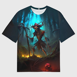 Мужская футболка оверсайз Скелет в мрачном лесу