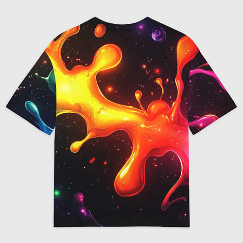 Мужская футболка оверсайз Радужные кляксы на черном фоне / 3D-принт – фото 2
