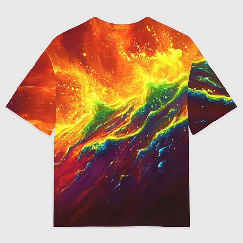 Мужская футболка оверсайз Абстрактные волны с огнем / 3D-принт – фото 2