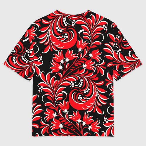 Мужская футболка оверсайз Хохлома - красная роспись / 3D-принт – фото 2
