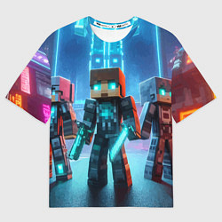 Футболка оверсайз мужская Minecraft - ai art neon glow, цвет: 3D-принт