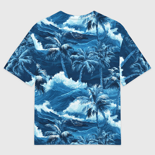Мужская футболка оверсайз Пальмы и волны - голубые оттенки паттерн / 3D-принт – фото 2