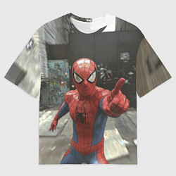 Футболка оверсайз мужская Человек паук предупреждает, цвет: 3D-принт