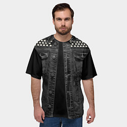 Футболка оверсайз мужская Джинсовка с татуировкой дракона и самурая - имитац, цвет: 3D-принт — фото 2