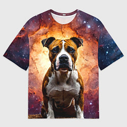 Мужская футболка оверсайз Американский стаффордширский терьер в космосе