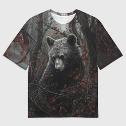 Мужская футболка оверсайз Бурый мишка в дремучем лесу