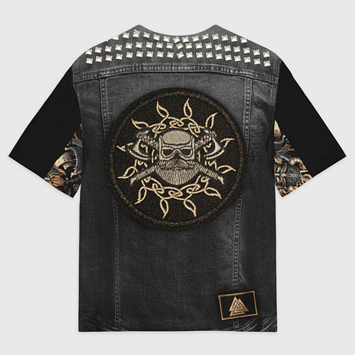Мужская футболка оверсайз Джинсовка с славянским викингом и татуировками / 3D-принт – фото 2