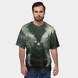 Футболка оверсайз мужская Ретро иллюстрация паровоза, цвет: 3D-принт — фото 2