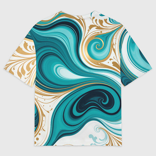 Мужская футболка оверсайз Бирюза и золото / 3D-принт – фото 2