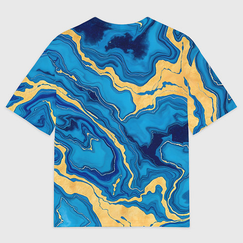 Мужская футболка оверсайз Синий мрамор с золотом / 3D-принт – фото 2