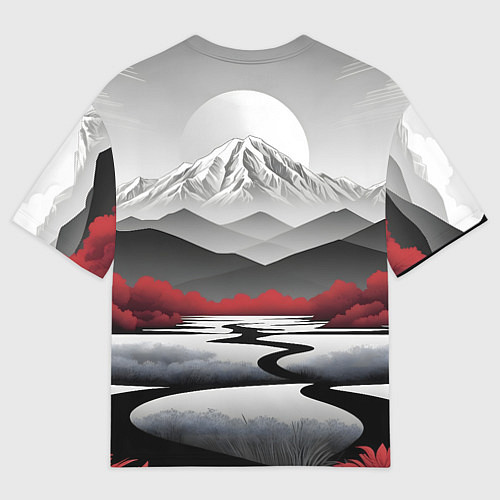 Мужская футболка оверсайз Белые горы и красные деревья / 3D-принт – фото 2