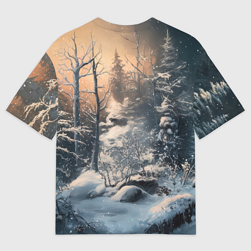 Мужская футболка оверсайз Белый лисенок в зимнем лесу / 3D-принт – фото 2