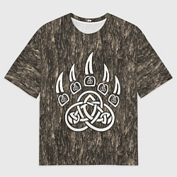 Мужская футболка оверсайз Символ Велеса - лапа медведя в текстуре древа