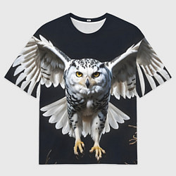 Мужская футболка оверсайз Белая сова на темном фоне