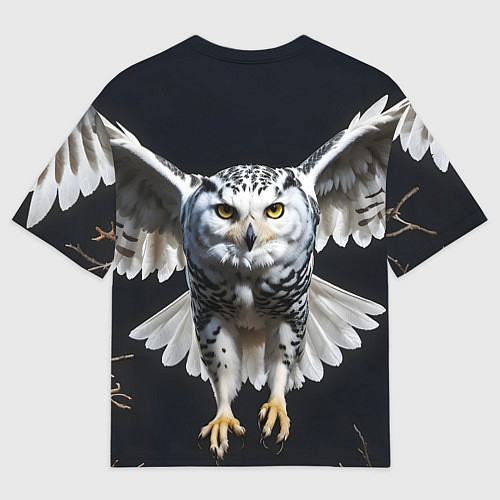 Мужская футболка оверсайз Белая сова на темном фоне / 3D-принт – фото 2