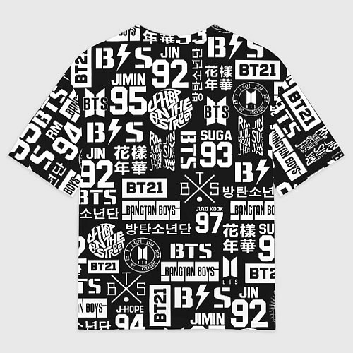Мужская футболка оверсайз Bangtan Boys pattern black / 3D-принт – фото 2