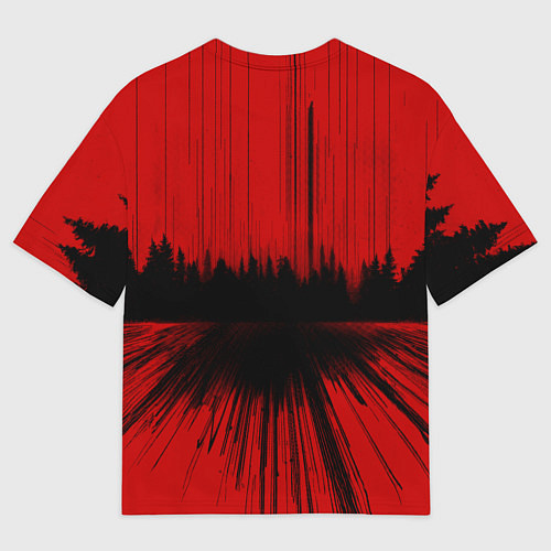 Мужская футболка оверсайз Спорткар на красном фоне / 3D-принт – фото 2