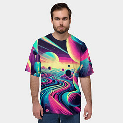 Футболка оверсайз мужская Неоновый разноцветный космос, цвет: 3D-принт — фото 2