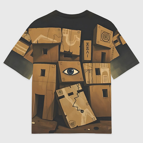 Мужская футболка оверсайз Коробки и глаз / 3D-принт – фото 2
