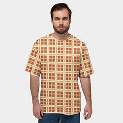 Футболка оверсайз мужская Светлый коричневый простая клетка, цвет: 3D-принт — фото 2
