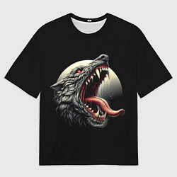 Мужская футболка оверсайз Волчья морда на фоне луны - нейроарт
